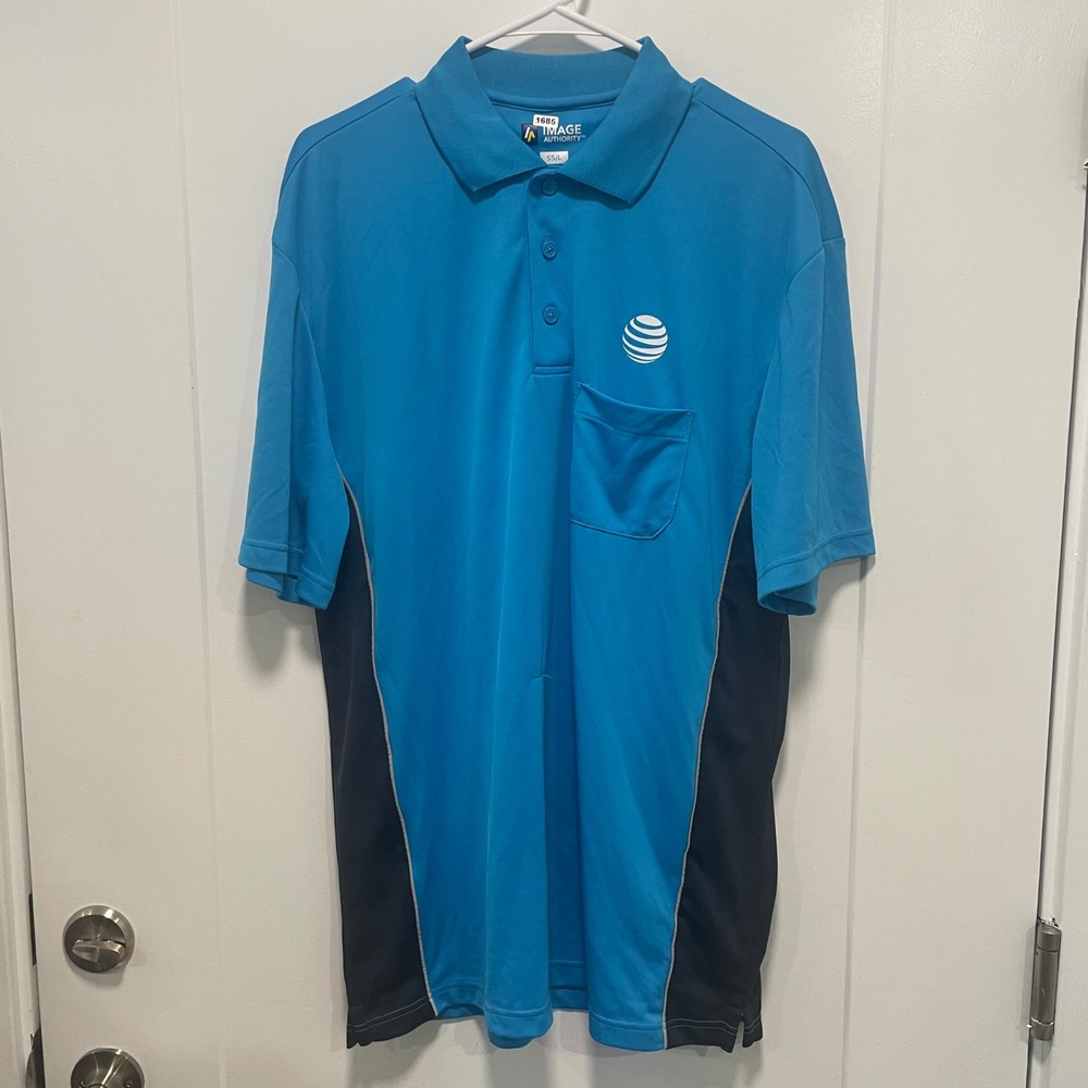 Image Authority AT&T Mens Polo Shirt Blue Black Colorblock Uniform Size Large